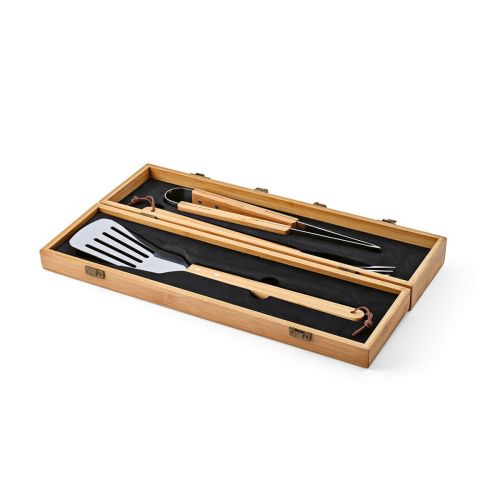 TURNER BARBECUE SET - Turner Barbecue-Set aus Bambus. Mit Etui, Zange, Gabel und Spatel
