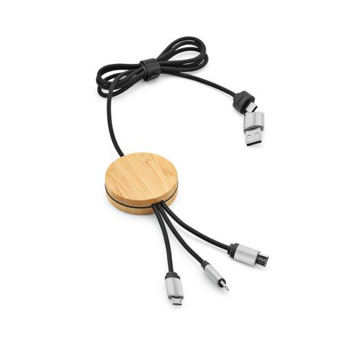 FEYNMAN CABLE - Feynman 5-in-1 Kabel aus Bambus und rPET. Mit hinterleuchtetem Logo
