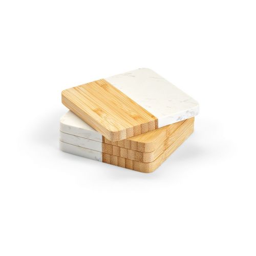 KAHLO COASTERS - Kahlo Untersetzer aus Marmor und Bambus. Set mit 4 Stück