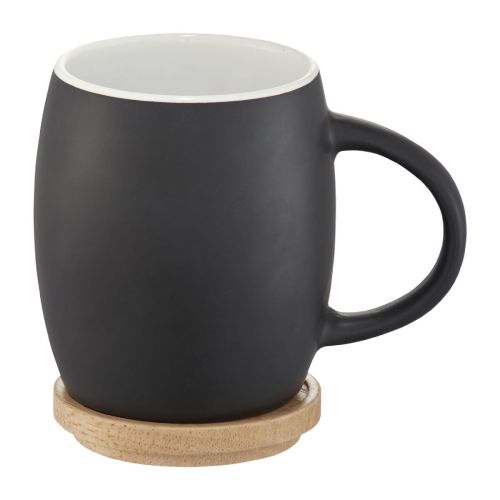 HEART - h 400 ml Keramiktasse mit Holz Untersetzer