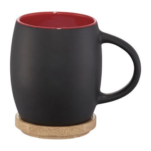 HEART - h 400 ml Keramiktasse mit Holz Untersetzer