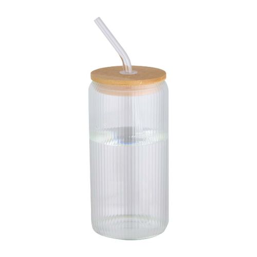MIRAGE - 500 ml einwandiges Glas aus Borosilikatglas mit Bambusdeckel