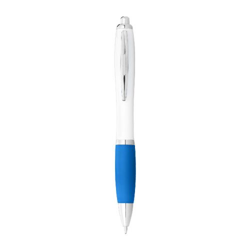 NASH -  Kugelschreiber weiß mit farbigem Griff (blaue Mine)