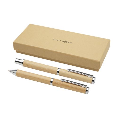 APOLYS - Kugelschreiber und Tintenroller Set aus Bambus (schwarze Mine)