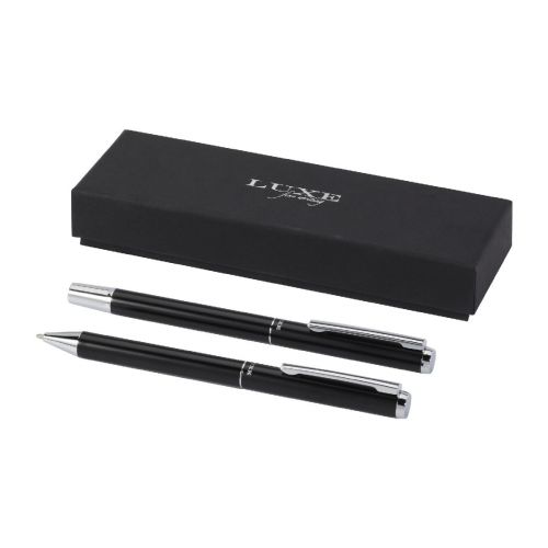 LUCETTO -  Set mit Kugelschreiber und Tintenroller aus recyceltem Aluminium (schwarze Mine)