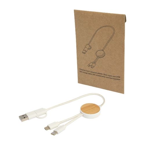 W - Chechia 30 cm 5-in-1 Kabel aus recyceltem Kunststoff für Datenübertragung und 27 Schnellladung mit Bambusdetails