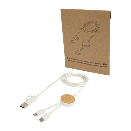 W - Chechia 150 cm 5-in-1 Kabel aus recyceltem Kunststoff für Datenübertragung und 27 Schnellladung mit Bambusdetails