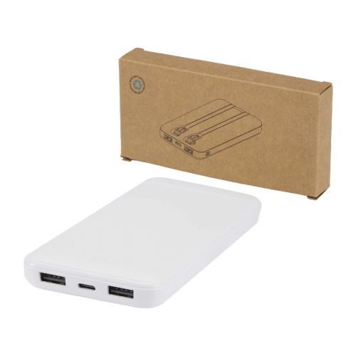 ADHIL -  10 W 10.000 mAh Powerbank aus recyceltem Kunststoff mit 2 integrierten Kabeln