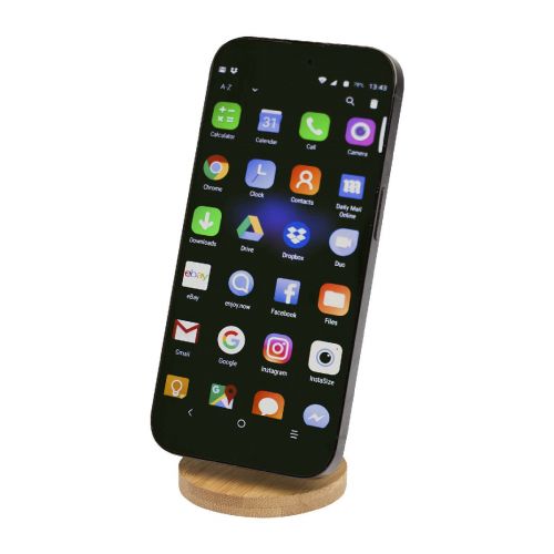 ALCOR -  Klappbare magnetische Smartphonehalterung aus recyceltem Kunststoff mit Bambusdetails