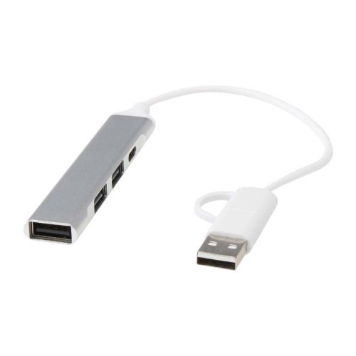 ALKAID - 4 Port Hub aus recyceltem Aluminium mit USB-A- und Typ-C-Anschlüssen und zwei Eingängen