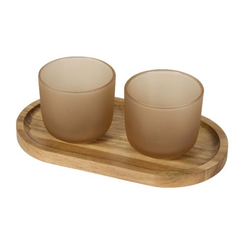 MALE -  Set aus Holztablett und Glastassen