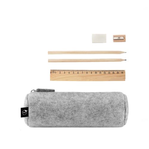 NOMAD - Mehrzwecketui aus recyceltem Filz (100 % rPET) mit Lineal, Bleistiften, Radiergummi und Spitzer