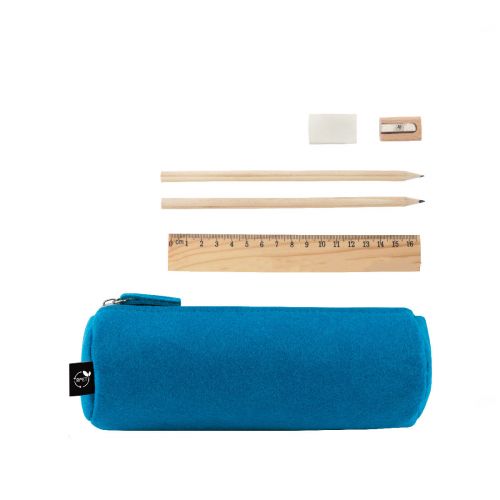NOMAD - Mehrzwecketui aus recyceltem Filz (100 % rPET) mit Lineal, Bleistiften, Radiergummi und Spitzer