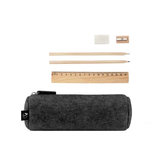 NOMAD - Mehrzwecketui aus recyceltem Filz (100 % rPET) mit Lineal, Bleistiften, Radiergummi und Spitzer