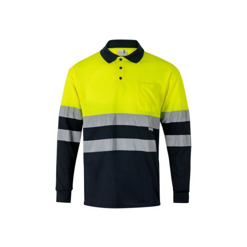VL VULCAN - Zweifarbiges Poloshirt im Bird-Eye-Design (160g/m²) mit langen Ärmeln, aus Polyester (100%)