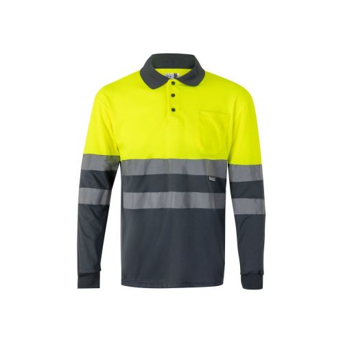 VL VULCAN - Zweifarbiges Poloshirt im Bird-Eye-Design (160g/m²) mit langen Ärmeln, aus Polyester (100%)