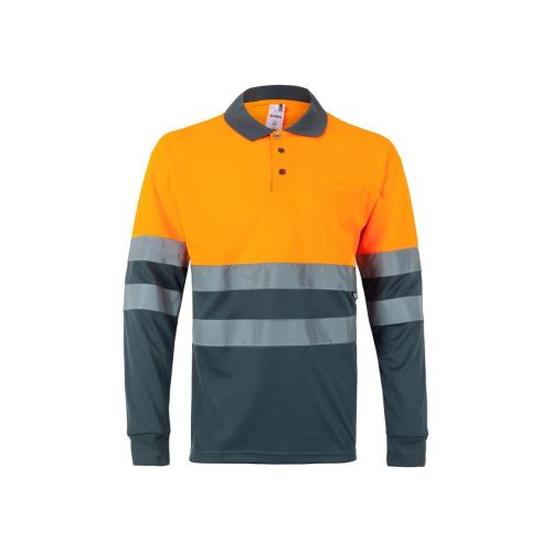 VL VULCAN - Zweifarbiges Poloshirt im Bird-Eye-Design (160g/m²) mit langen Ärmeln, aus Polyester (100%)