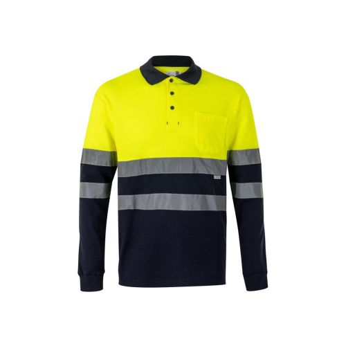 VL PLUTO LARGE - Zweifarbiges Piqué-Poloshirt (150g/m²) mit langen Ärmeln, aus Baumwolle (55%) und Polyester (45%)