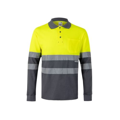VL PLUTO LARGE - Zweifarbiges Piqué-Poloshirt (150g/m²) mit langen Ärmeln, aus Baumwolle (55%) und Polyester (45%)