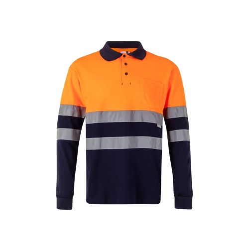 VL PLUTO LARGE - Zweifarbiges Piqué-Poloshirt (150g/m²) mit langen Ärmeln, aus Baumwolle (55%) und Polyester (45%)