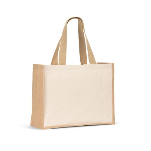 HELSINQUE - Tasche aus Canvas (320 g/m²), mit Boden und Seiten aus laminierter Jute (350 g/m²) in Naturtönen