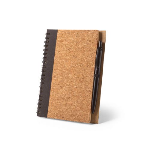 VICENTE - B6-Notizbuch aus Kork und Recyceltes Polyester (100% rPET) mit Kugelschreiber