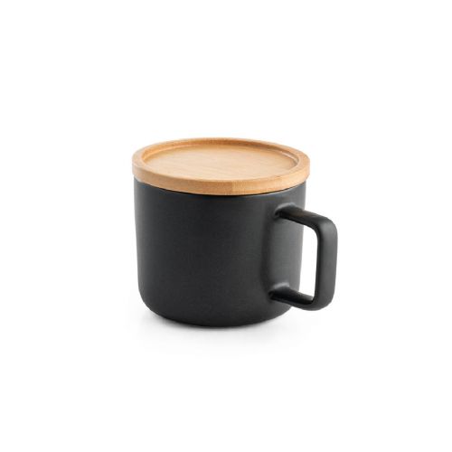 FANGIO - Tasse aus Keramik 220ml mit Deckel aus Bambus, der als Untersetzer dient