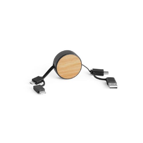 RUBINS - 6-in-1-USB-Kabel ausziehbar aus Recyceltes ABS (100% rABS) und Bambus