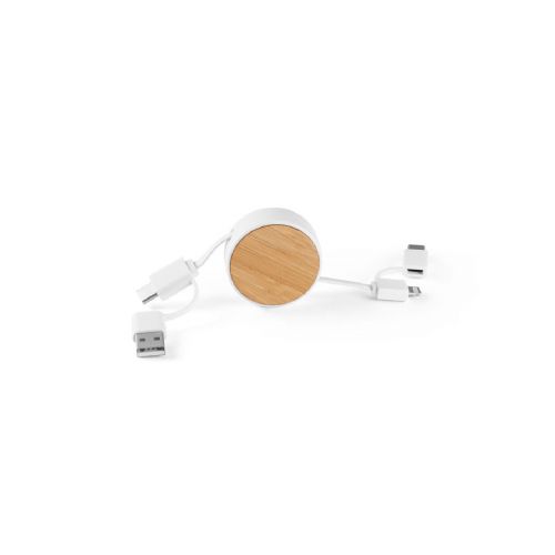 RUBINS - 6-in-1-USB-Kabel ausziehbar aus Recyceltes ABS (100% rABS) und Bambus