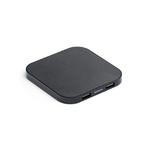 CAROLINE - Superschnelles 15W wireless Ladegerät mit HUB 2 USB-A Anschlüssen aus Recyceltes ABS (60% rABS)