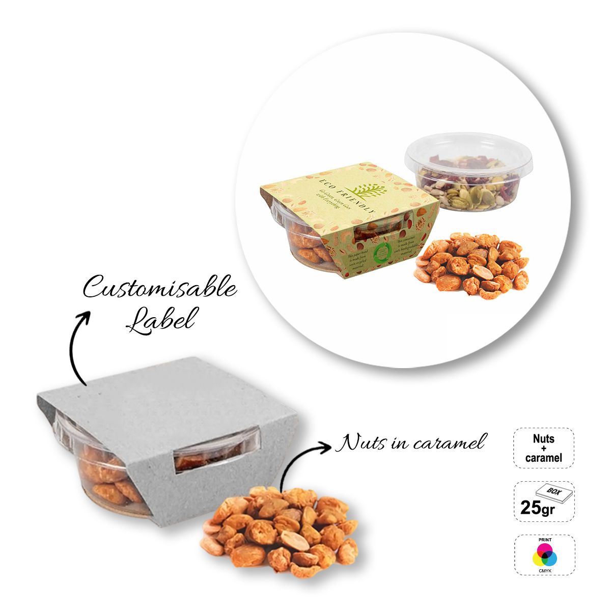 SNACK CUP - Schachtel mit Trockenfrüchten und Saaten, 70x70x28 mm | GL810803C