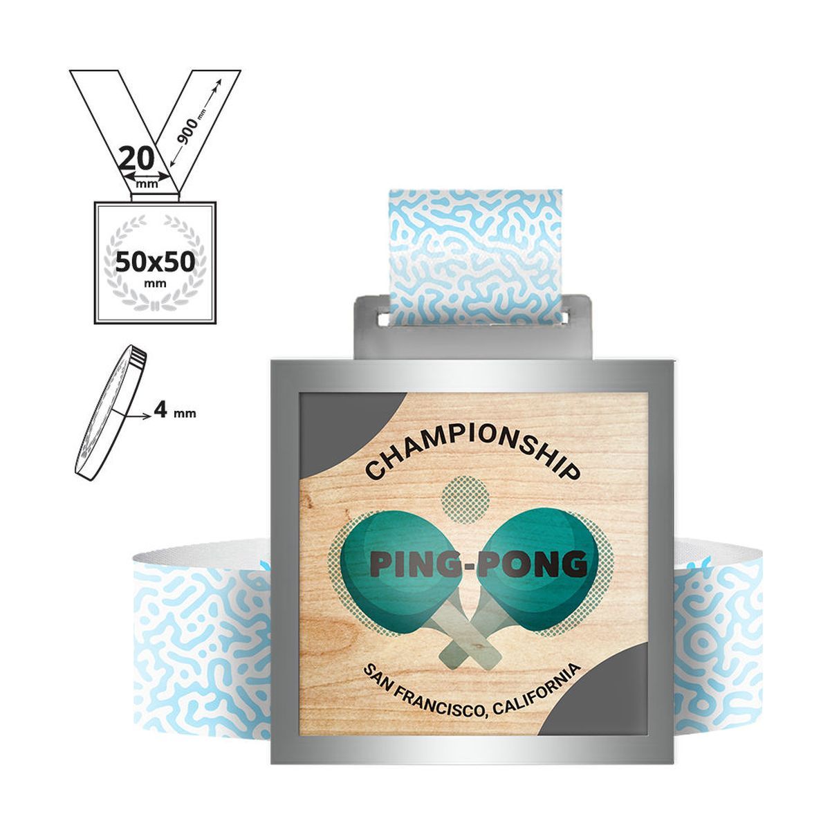 OKAYAMA - Medaille aus Stahl und Sperrholz 4mm, 50x50 mm | GL712540B