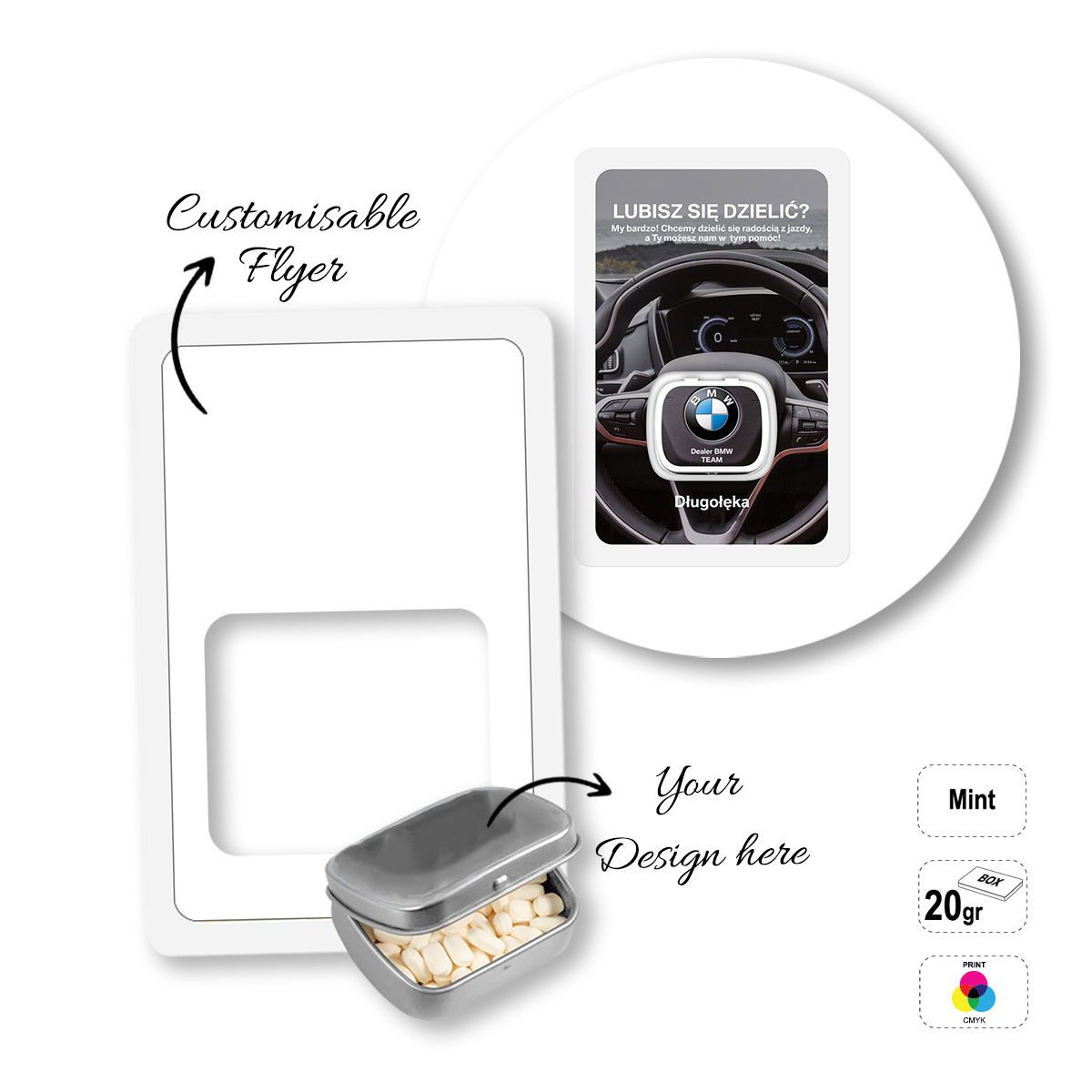 MINT CARD - Schachtel mit Minzbonbons mit Faltblatt, 154x102x18 mm | GL810605B