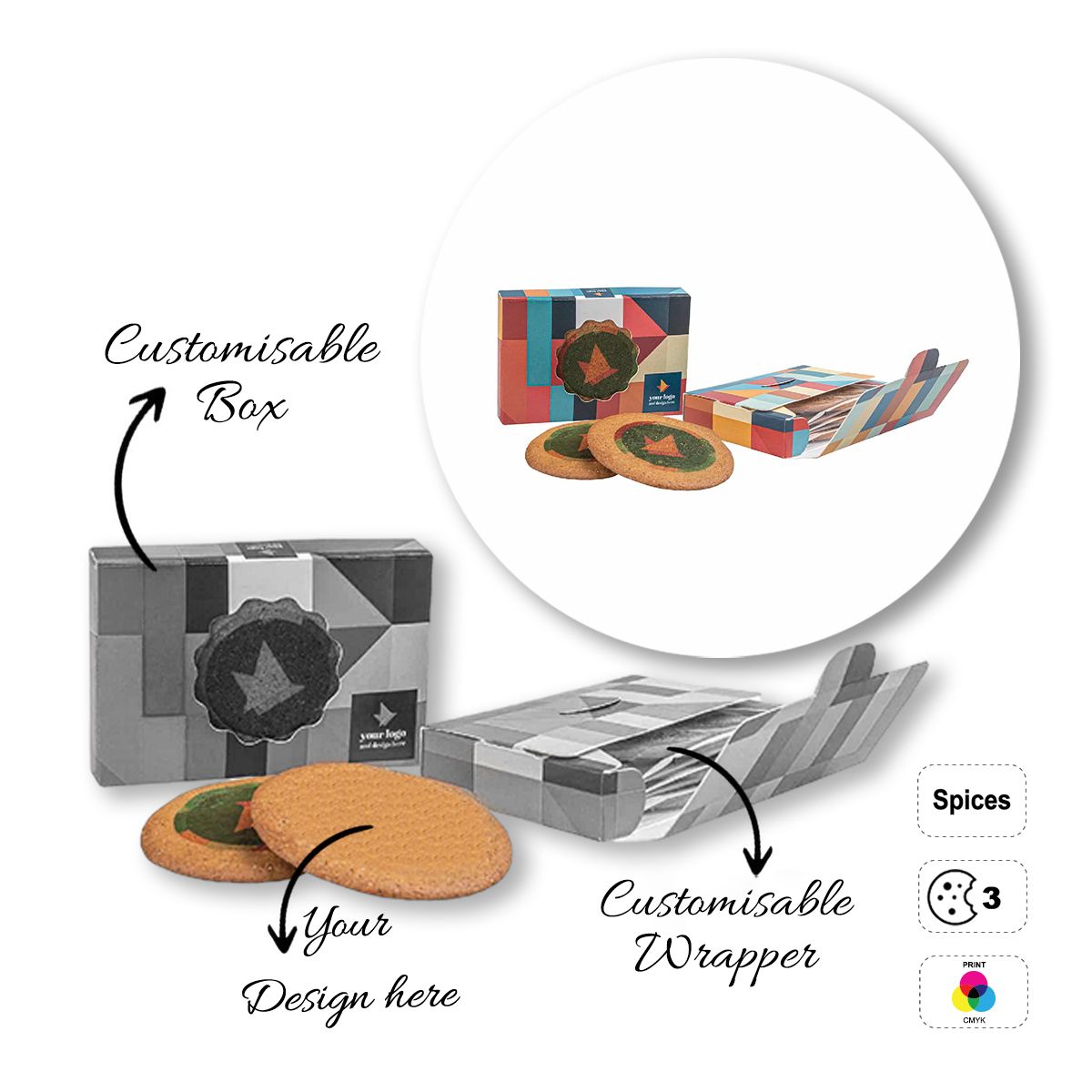 LOGO COOKIE - runde, individuell gestaltbare Kekse, 100x68x20 mm | GL810709B