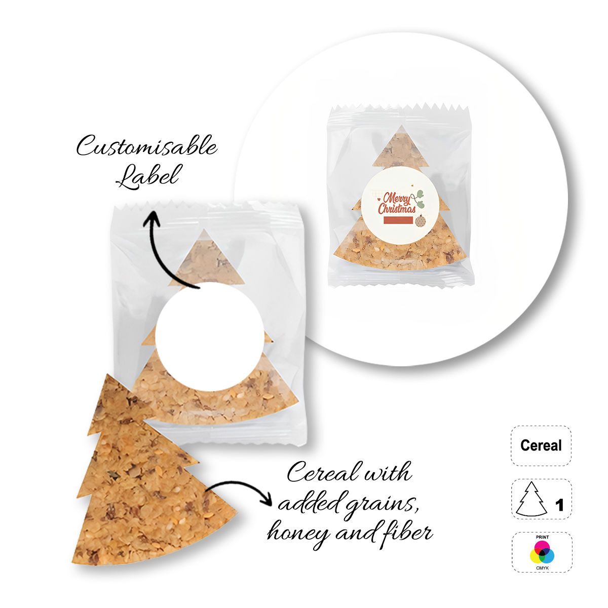 CEREAL4MAT - Müsliriegel, verschiedene Formen, 77x72 mm (etichetta diametro 40mm) | GL811103B