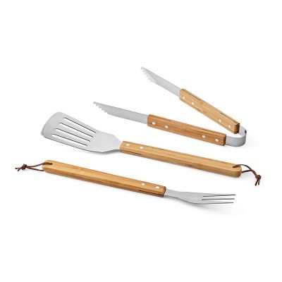 TURNER BARBECUE SET - Turner Barbecue-Set aus Bambus. Mit Etui, Zange, Gabel und Spatel