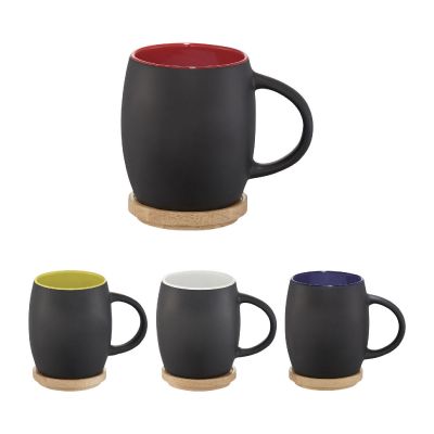 HEART -h 400 ml Keramiktasse mit Holz Untersetzer