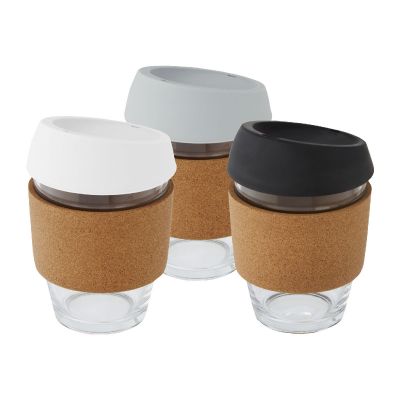 LIDAN - 360 ml Becher aus Borosilikatglas mit Korkgriff und Silikondeckel