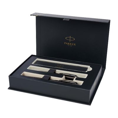 PARKER - IM achromatisches Kugelschreiber und Tintenroller Set mit Präsentbox (schwarze/blaue Mine)