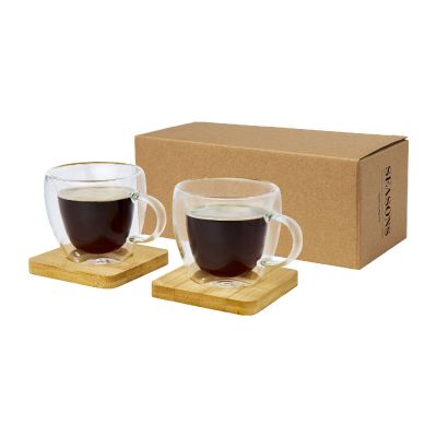 MANTI - 2-teiliger 100 ml doppelwandiger Glasbecher mit Bambusuntersetzer