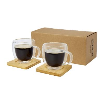 MANTI - 2-teiliger 250 ml doppelwandiger Glasbecher mit Bambusuntersetzer