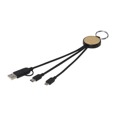 TECTA - 6-in-1 Ladekabel mit Schlüsselring aus recyceltem Kunststoff und Bambus
