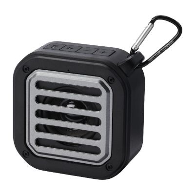 SOLO - 3W IPX5 Solar Bluetooth®-Lautsprecher aus recyceltem RCS Kunststoff mit Karabinerhaken