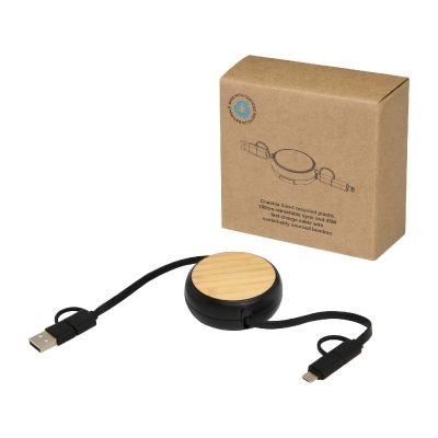 W -Chechia 100cm 5-in-1 Kabel aus recyceltem Kunststoff, einziehbar, für Datenübertragung und 45 Schnellladung mit Bambusdetail