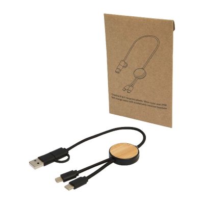 W -Chechia 30 cm 5-in-1 Kabel aus recyceltem Kunststoff für Datenübertragung und 27 Schnellladung mit Bambusdetails