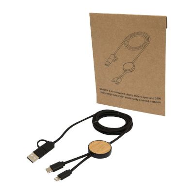 W -Chechia 150 cm 5-in-1 Kabel aus recyceltem Kunststoff für Datenübertragung und 27 Schnellladung mit Bambusdetails