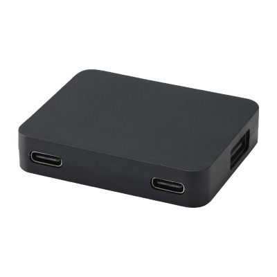 GAIA - 4 Port USB Hub mit USB-A- und Typ-C-Ausgang und zwei Eingängen aus recyceltem Kunststoff