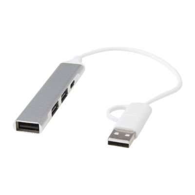 ALKAID - 4 Port Hub aus recyceltem Aluminium mit USB-A- und Typ-C-Anschlüssen und zwei Eingängen