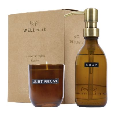 DISCOVERY -Wellmark Seifenspender und Duftkerze ´Bambus´-Set, 250 ml (Spender) und 150 g (Duftkerze)