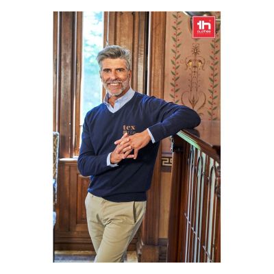 THC MILAN - Herren-Pullover mit V-Ausschnitt aus Baumwolle und Polyamid